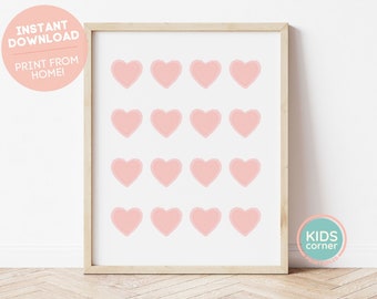 Hearts Printable Wall Art, Nursery Decor Playroom, Valentines Instant Download, Valentine Poster Print, Pink Kids Wall Art, DIGITAL DOWNLOAD