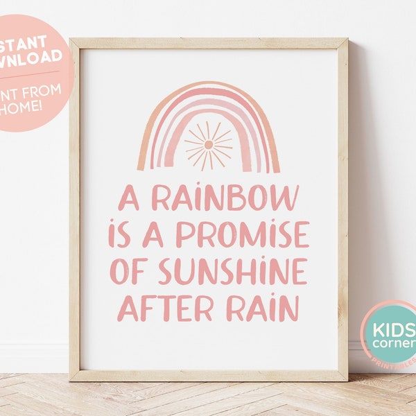 A Rainbow is a Promise of Sunshine After Rain Print, Sunshine Decor, Rainbow Quote, Positive Quote, Instant Download Decor, DIGITAL DOWNLOAD