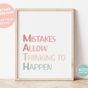 Mistakes Allow Thinking To Happen Print, Soft Rainbow Colors, Math Classroom Print, Mathematics Printable, Instant, DIGITAL DOWNLOAD