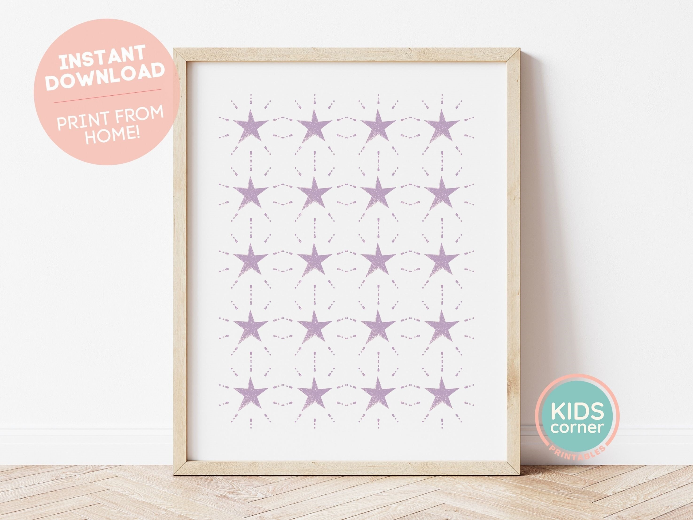 Purple Stars With Sparks Printable Wall Art, Nursery Decor Playroom, Star Print Instant Download ...