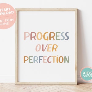 Progreso sobre la perfección Impresión, Arte mural, Impresión boho inspiradora, Mensaje empoderador, Aula motivacional Boho imprimible, ARCHIVO DIGITAL