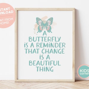 A Butterfly is a Reminder That Change Is a Beautiful Thing Print, Positive Butterfly Art, Butterfly Quote, Butterfly Decor, DIGITAL DOWNLOAD