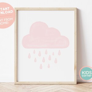 Pink Cloud And Rain Print, Pink Cloud and Rain Nursery Decor, Soft Pink Playroom Art, Instant Download, Pink Wall Art, DIGITAL DOWNLOAD