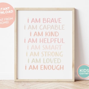 I Am Enough, Affirmations Wall Art, Affirmations for Kids, I Am Loved, Affirmations Printable Wall Art, Nursery Decor, DIGITAL DOWNLOAD