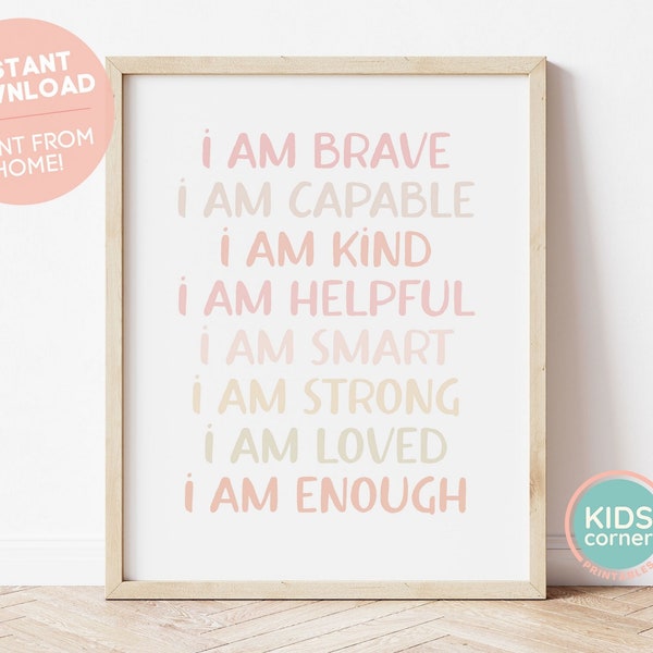 I Am Enough, Affirmations Wall Art, Affirmations for Kids, I Am Loved, Affirmations Printable Wall Art, Nursery Decor, DIGITAL DOWNLOAD