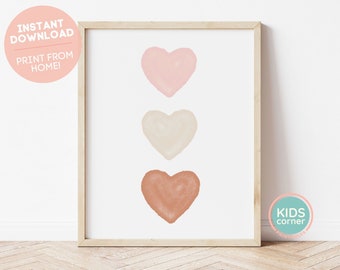 Hearts Printable Wall Art, Nursery Decor Playroom, Valentines Instant Download, Heart Poster Print, Instant Kids Wall Art, DIGITAL DOWNLOAD