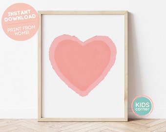 Heart Printable Wall Art, Nursery Decor Playroom, Valentines Instant Download, Heart Poster Print, Instant Kids Wall Art, DIGITAL DOWNLOAD