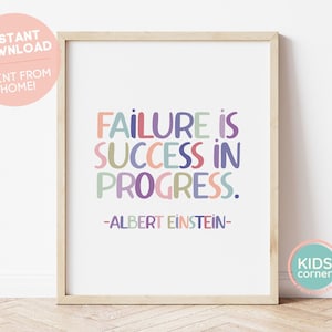 Mislukking is succes in de voortgang Afdrukken, Albert Einstein citaat, kleurrijke klas Woordkunst afdrukbaar, kleuters Homeschool DIGITALE DOWNLOAD