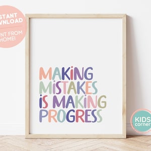 Making Mistakes Is Making Progress Printable Quote, Classroom Printable, Positive Message Quote, Playroom Nursery Decor, DIGITAL DOWNLOAD