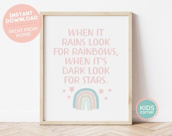 When It Rains Look For Rainbows, When It's Dark Look for Stars, Oscar Wilde Quote, Positive Decor, Positive Mindset, DIGITAL DOWNLOAD