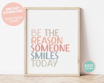 Be The Reason Someone Smiles Today Print, Boho Print, Boho Chic Positive Printable, Smile Printable, Boho Classroom Print, DESCARGA DIGITAL