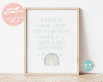 When It Rains Look For Rainbows, When It's Dark Look for Stars, Oscar Wilde Quote, Positive Decor, Positive Mindset, DIGITAL DOWNLOAD