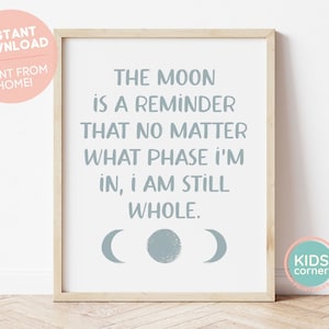 The Moon Is A Reminder That No Matter What Phase I&#39;m In, I Am Still Whole Print, Positive Decor, Moon Art, Moon Phases, DIGITAL DOWNLOAD