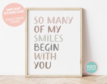So Many of My Smiles Begin With You Print, Rainbow Print, Quote Printable, Smile Printable Wall Art, Kids Room Decor, DIGITAL DOWNLOAD