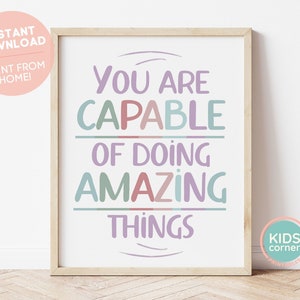 You Are Capable Of Doing Amazing Things Print, Regenbogen Word Art Dekor, Playroom Dekor, Kinderzimmer Dekor, Klassenzimmer Positiv DIGITAL DOWNLOAD