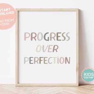 Progreso sobre la perfección Impresión, Arte mural, Inspiracional Boho Browns Print, Mensaje empoderador, Aula motivacional Boho, ARCHIVO DIGITAL