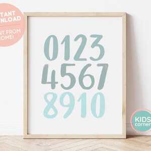 Numbers Printable Wall Art, Nursery Decor Playroom, Number Poster Instant Download, Educational Print, Kids Wall Art, Blue DIGITAL DOWNLOAD