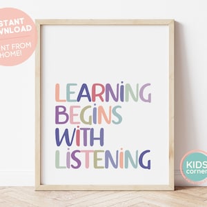 Learning Begins With Listening Print, Classroom Colors Print, Colorful Printable, Classroom Decor, Playroom Decor, Kids Corner, DIGITAL FILE