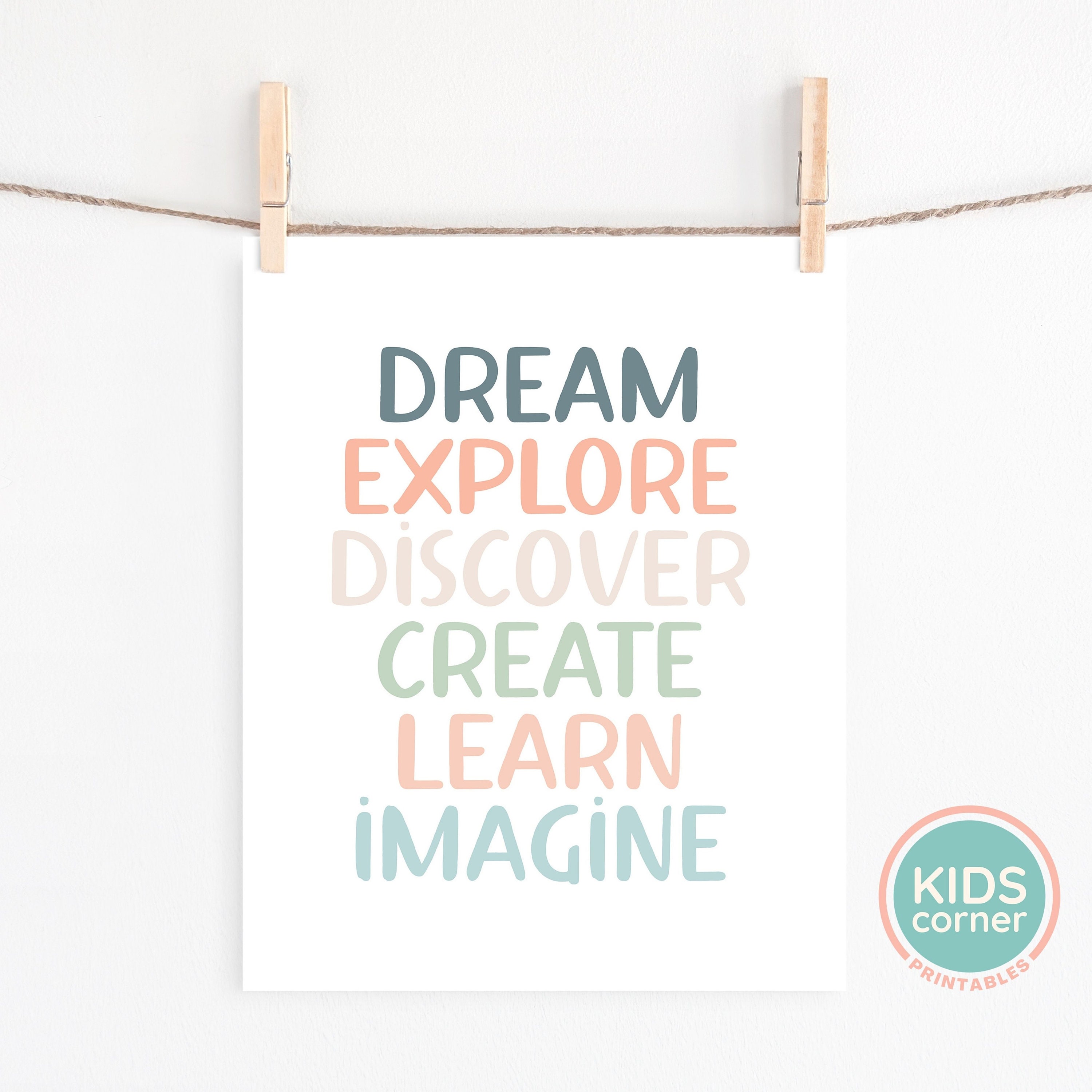 Dream Explore Discover Create Learn Imagine Druck, Boho Kinderzimmer ...