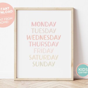 Days of the Week Chart, Afdrukbare Kunst aan de Muur, Educatieve Print, Neutrale Kinderkamer Print, Homeschool Classroom Decor, DIGITALE DOWNLOAD