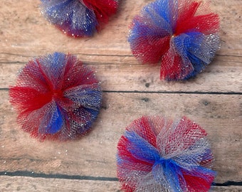 Patriotic Sparkle Tulle Dog Grooming Bows