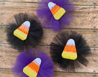 Candy Corn Halloween Tulle Dog Grooming Bows