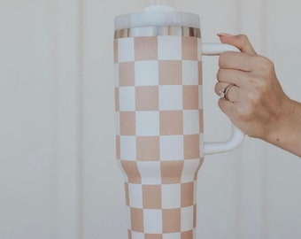 Checkerboard 40oz Tumbler With Handle Sleeve