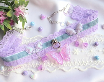 Cute Butterfly choker, pastel purple collar, Lolita Jewelry, Fairy core