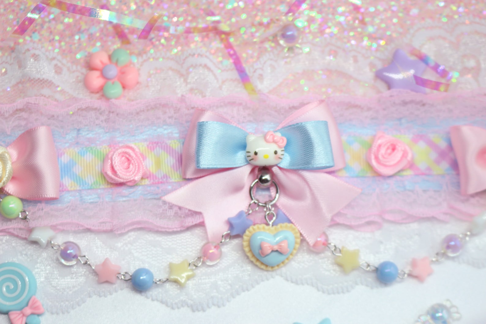 CHOKO Checkered Charm Bow Hair-Tie Set - Pastel Checks - Set of 3 (Purple, White, Pink) main image 1
