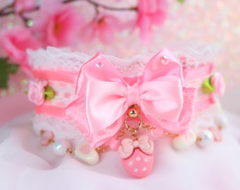 Cute  Strawberry choker, Kawaii Collar,Lace and Satin Jewelry,Lolita Accessory