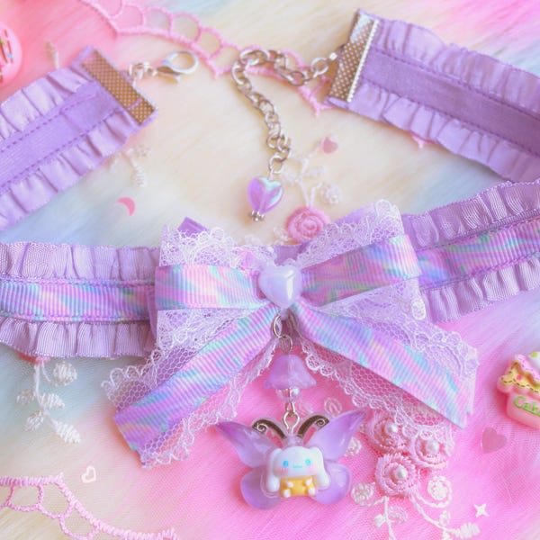 Gargantilla de colores pastel, collar arcoíris, collar kawaii, dije de mariposa