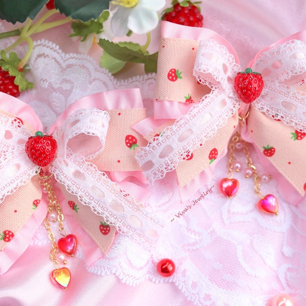 Cute Strawberry Hair clips,  Lace Hair Accessory