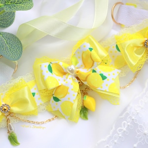 Lemon choker, Yellow lace, lemon charm, Fruit collar for Women, for Girl