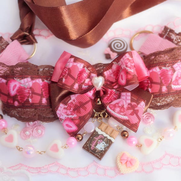 Gargantilla de fresa y chocolate adorable, collar dulce, accesorio para chica Lolita