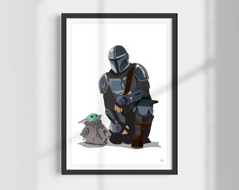 The Mandalorian | Star Wars | Baby Yoda | Grogu | Print | Minimalist Wall Art