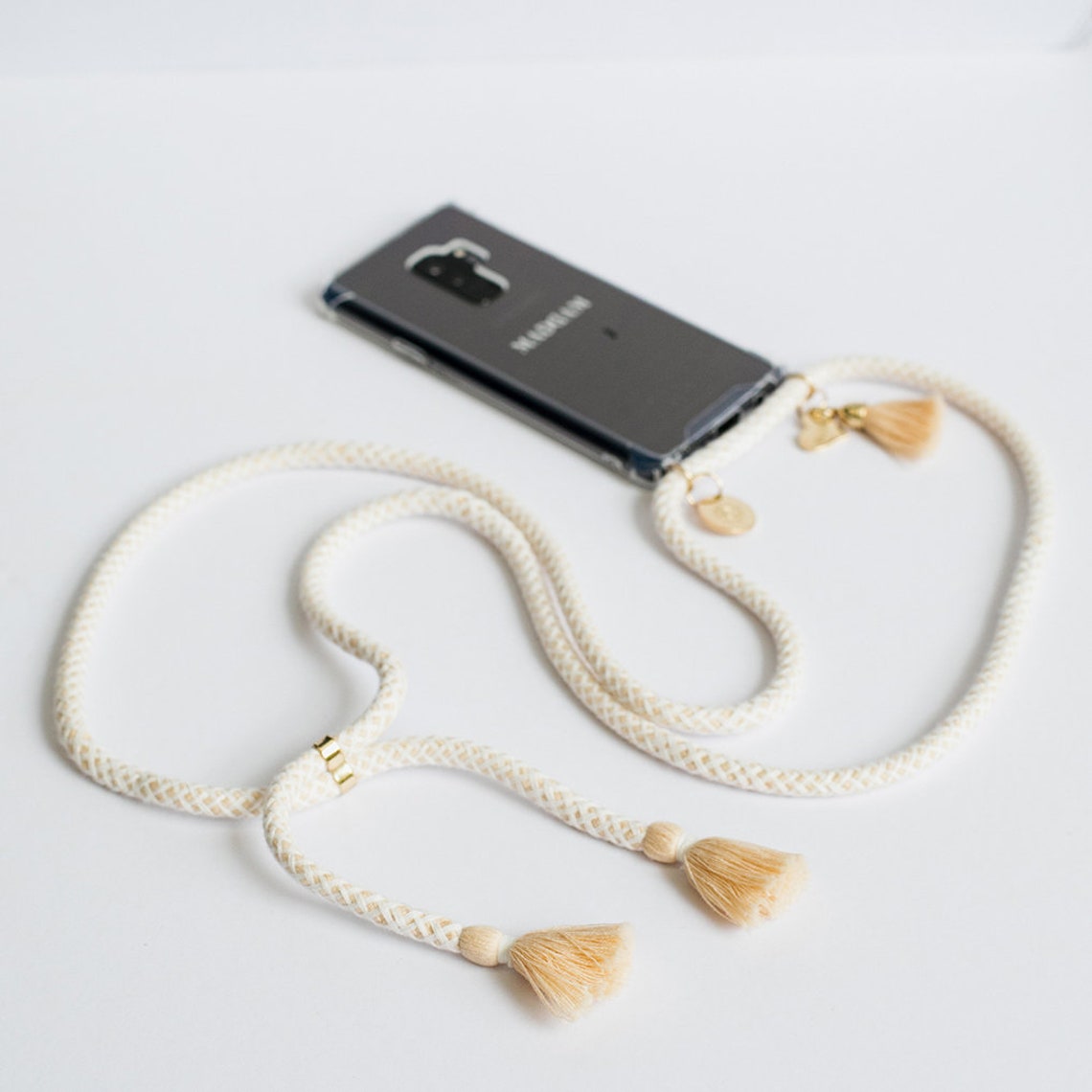 Mobile Phone necklace Phone case Beige Cotton strap with Etsy