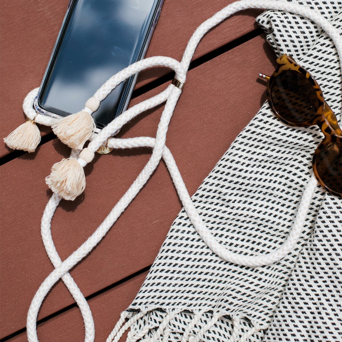 Mobile Phone necklace Phone case Beige Cotton strap with Etsy