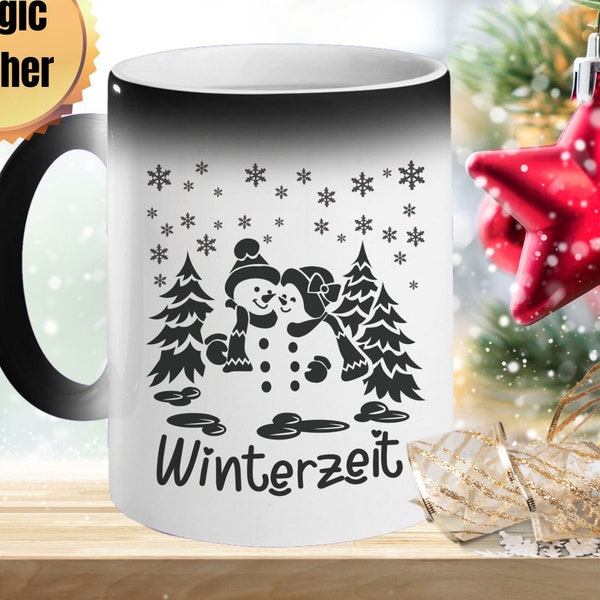 Winter-Motiv Zaubertasse, Farbwechseltasse, Magic Tasse