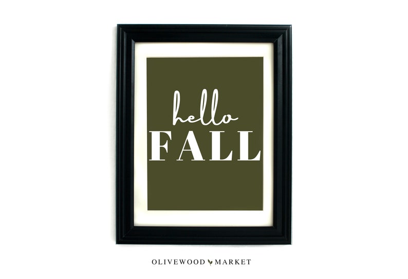 Hello Fall Printable Wall Art Download Green Background - Etsy