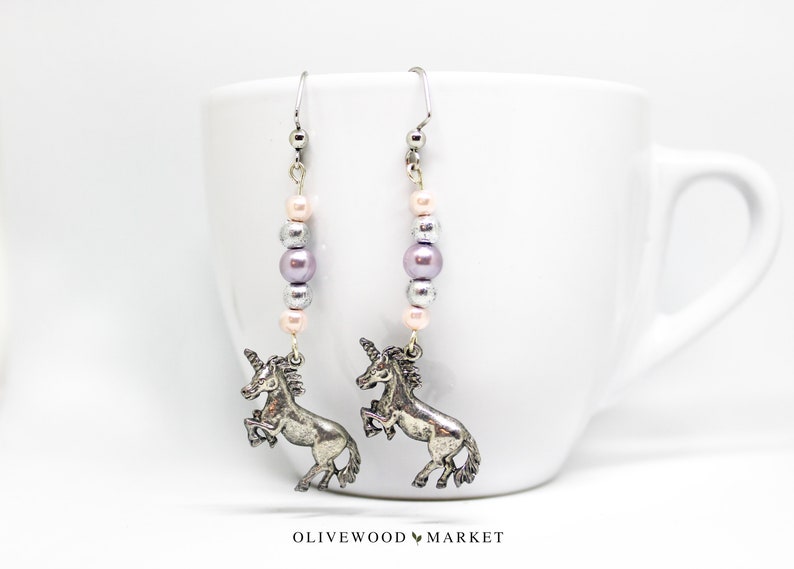 Pink and Purple Unicorn Dangle Earrings