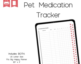 Tracker giornaliero di farmaci per animali domestici, stampabile per animali domestici, Tracker di medicina per cani, Tracker di medicina per gatti, registro delle medicine, tracker delle pillole, programma dei farmaci