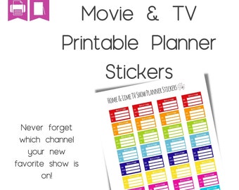 TV en Movie Printable Planner Stickers, functionele stickers voor Happy Planner, TV en Movie Tracker Stickers
