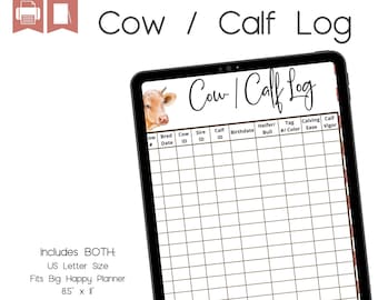Beef Calving Logbook, Cow Calf Record Book, Cow Calf Log, Cattle Record, Printable Log Book, Goodnotes Log Book