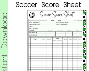 Soccer Score Card, Soccer Scoresheet