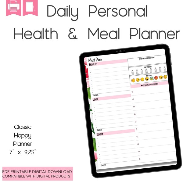 Meal Planner, Portion Control Planner, Diet Planner, Health Tracker, Daily, Classic HP