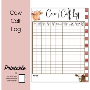 Beef Calving Logbook, Cow Calf Log, Cow Calf Record Book, Cattle Record, Printable Log Book, Goodnotes Log Book
