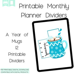 Set of 12 Monthly Mug Planner Dividers, Planner Accessories, Printable Dividers, Disc Planners, Planner Inserts, Classic HP,