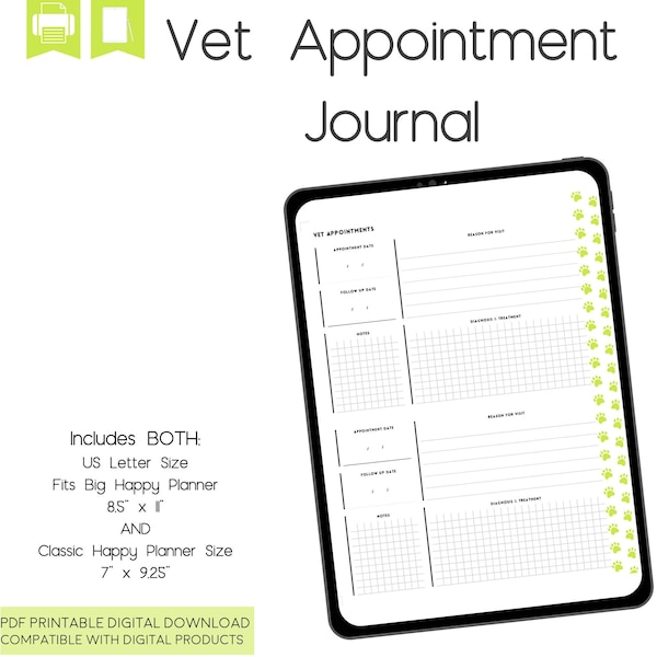 Pet Veterinary Appointment Journal, Vet Appointment Notes, Animal Health Journal