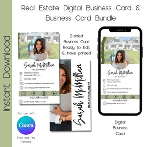 Digital Business Card & Business Card Bundle, Real Estate Marketing, Modern Real Estate Business Card, Canva Template