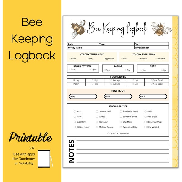 Bee Keeping Logbook, Template, Beekeeping Inspection Checklist